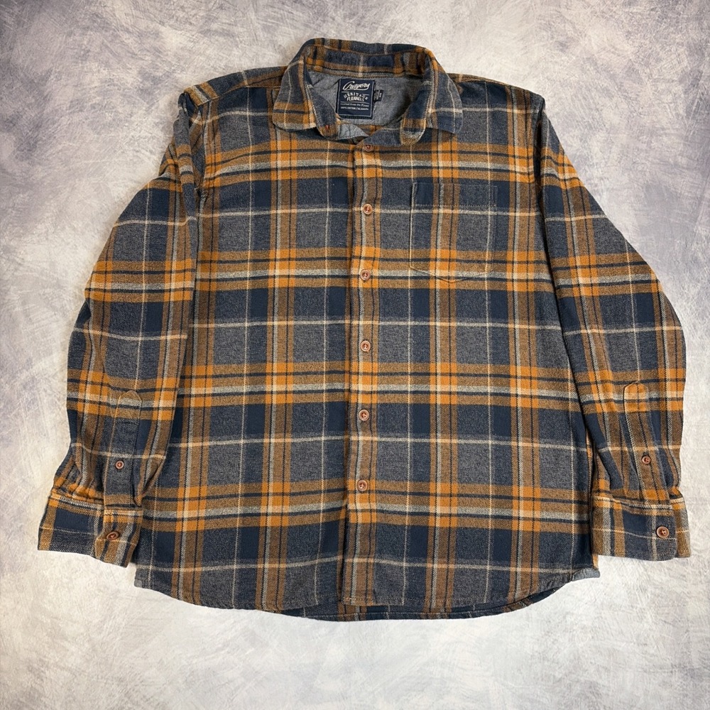 Grayers Heritage Flannel Shirt Mens M Blue Orange Plaid Long Sleeve Button Down